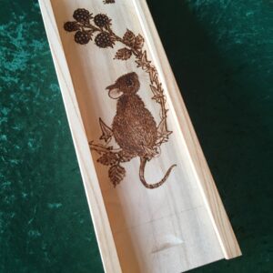 pencil box with sliding lid with mouse and blackberries